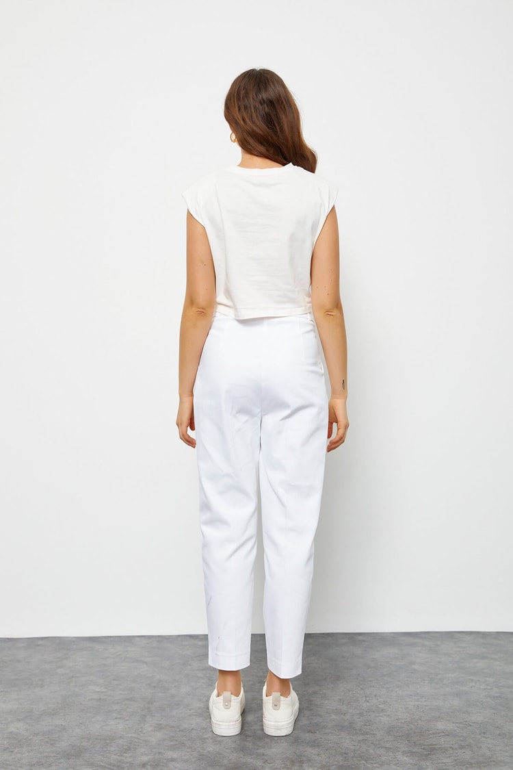 Ekru-Oranj Cepli Beli Büzgü Detaylı PantolonST060S2038201