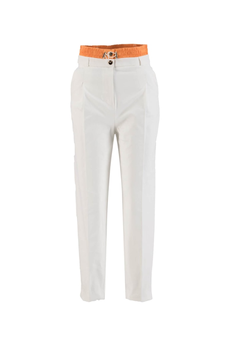 Ekru-Oranj Cepli Beli Büzgü Detaylı PantolonST060S2038201
