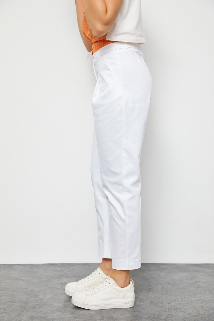 Ekru-Oranj Cepli Beli Büzgü Detaylı PantolonST060S2038201