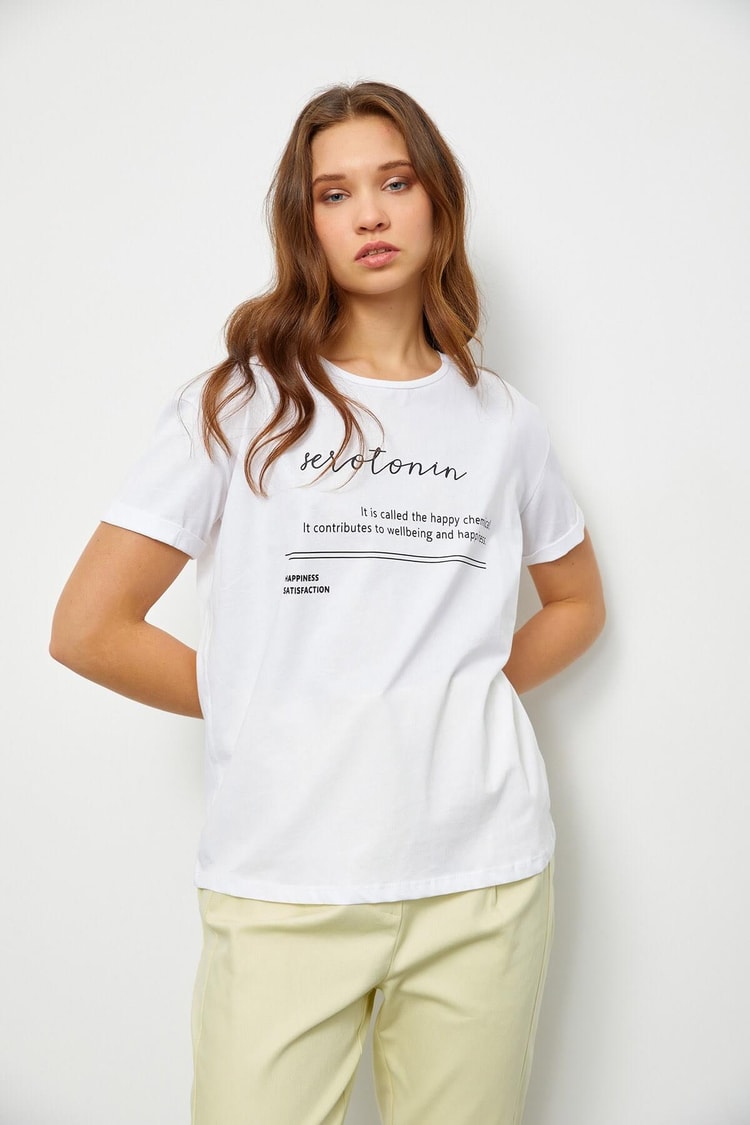 Ekru Slogan Baskılı T-ShirtST060S71190008