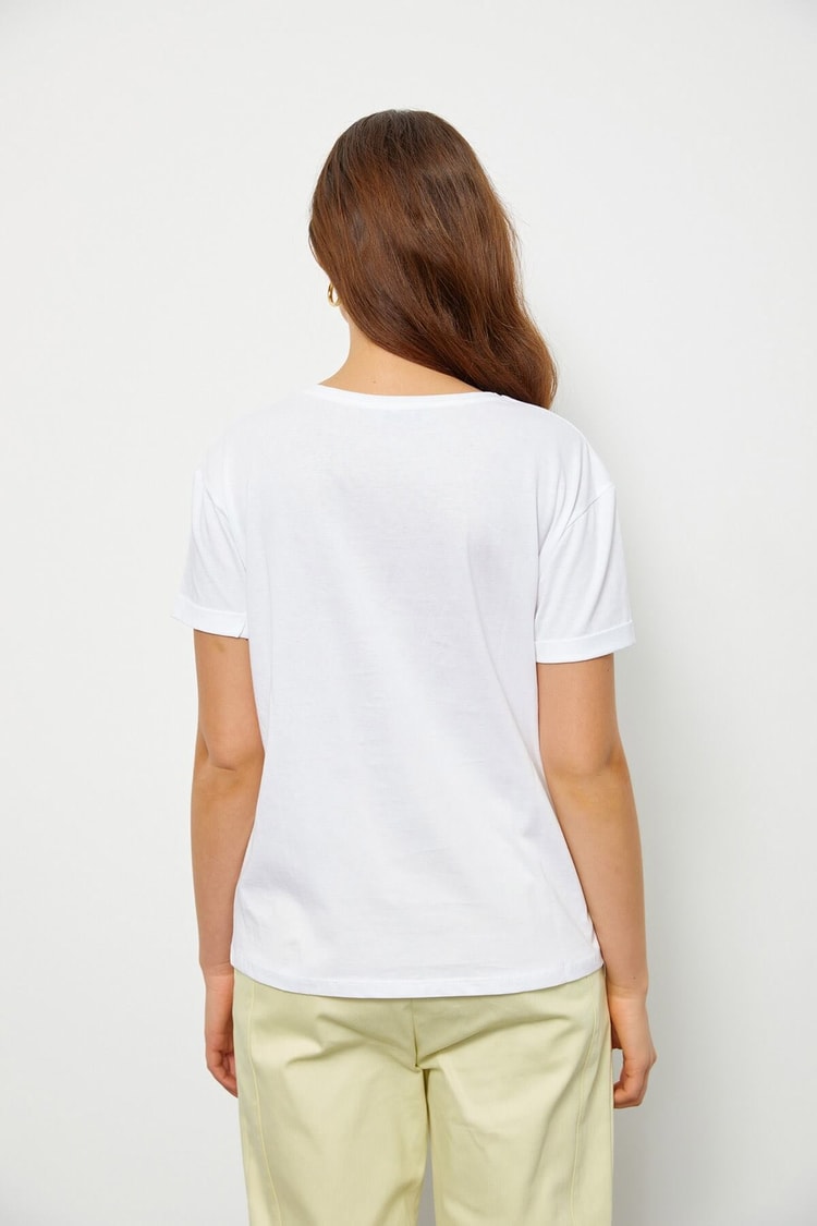 Ekru Slogan Baskılı T-ShirtST060S71190008