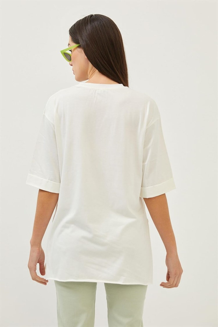 Ekru Slogan Baskılı T-ShirtST060S71262001