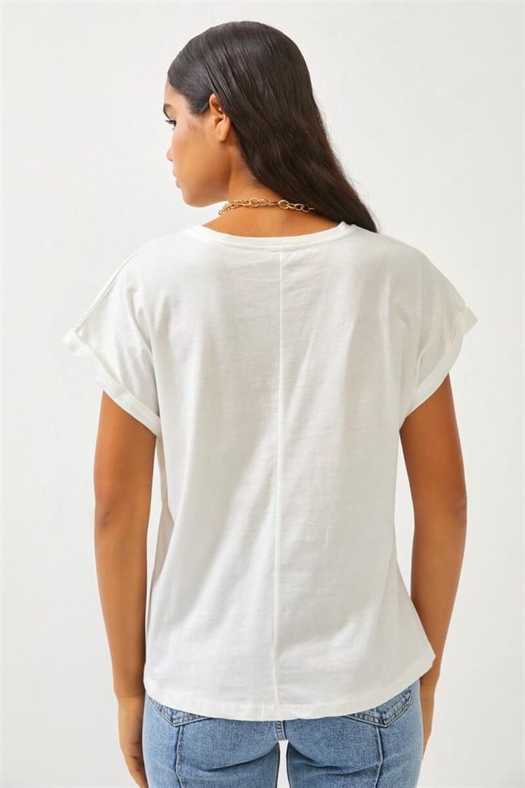 Ekru Slogan Baskılı T-ShirtST060S71275001