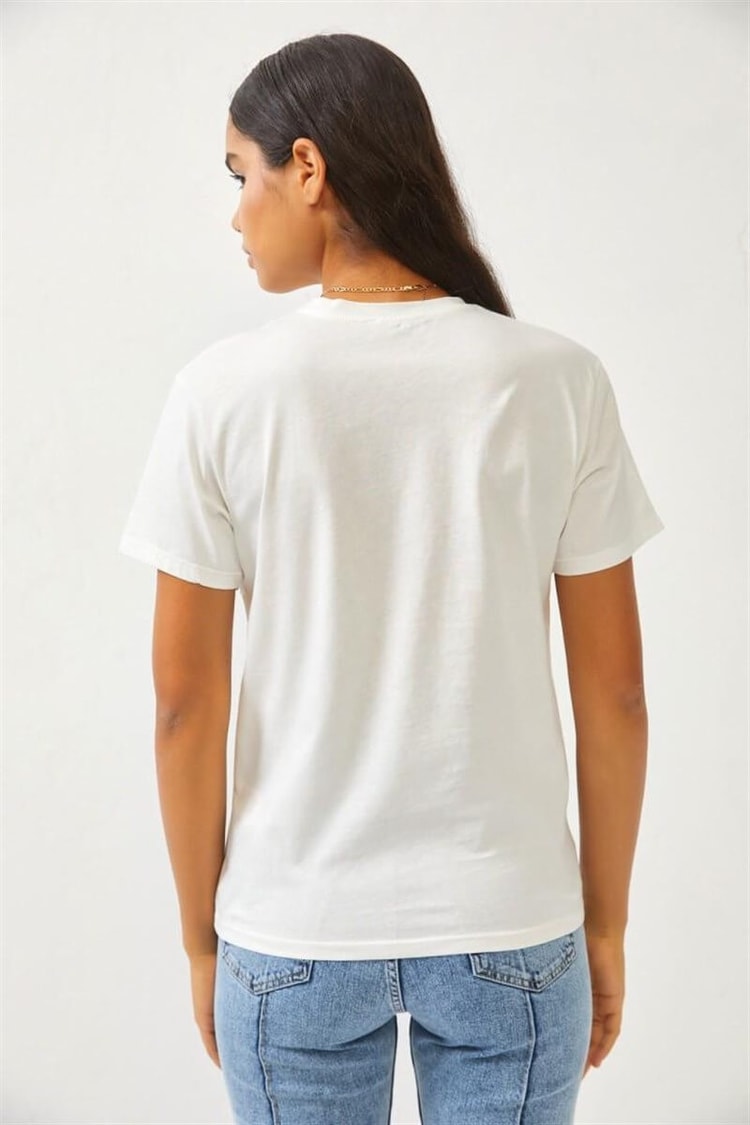 Ekru Slogan Baskılı T-ShirtST060S71278001