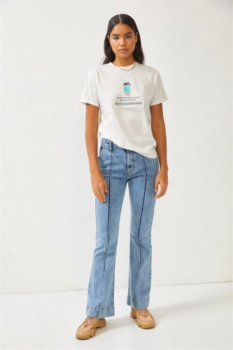 Ekru Slogan Baskılı T-ShirtST060S71278001