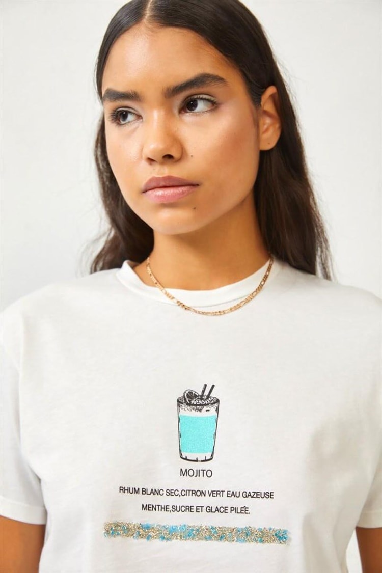 Ekru Slogan Baskılı T-ShirtST060S71278001