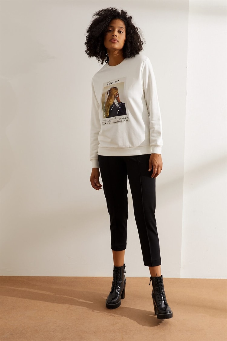 Ekru Slogan Yazılı SweatshirtST060W7207701