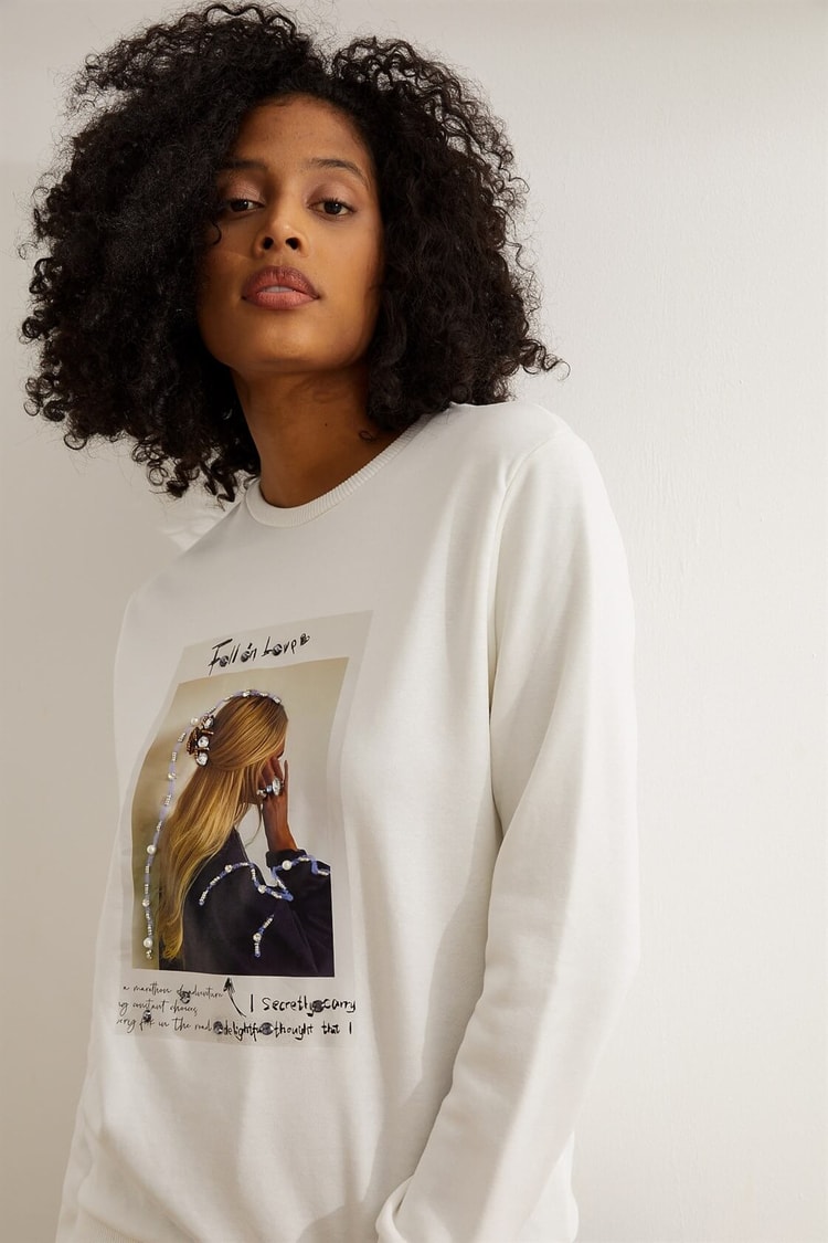 Ekru Slogan Yazılı SweatshirtST060W7207701