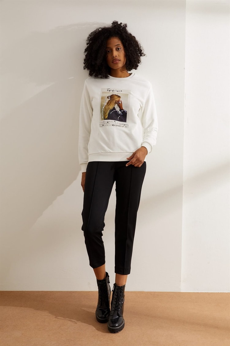Ekru Slogan Yazılı SweatshirtST060W7207701