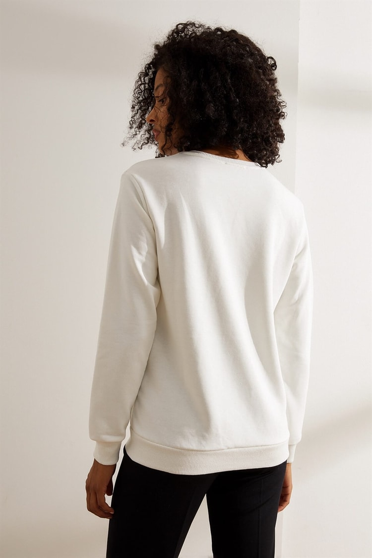 Ekru Slogan Yazılı SweatshirtST060W7207701