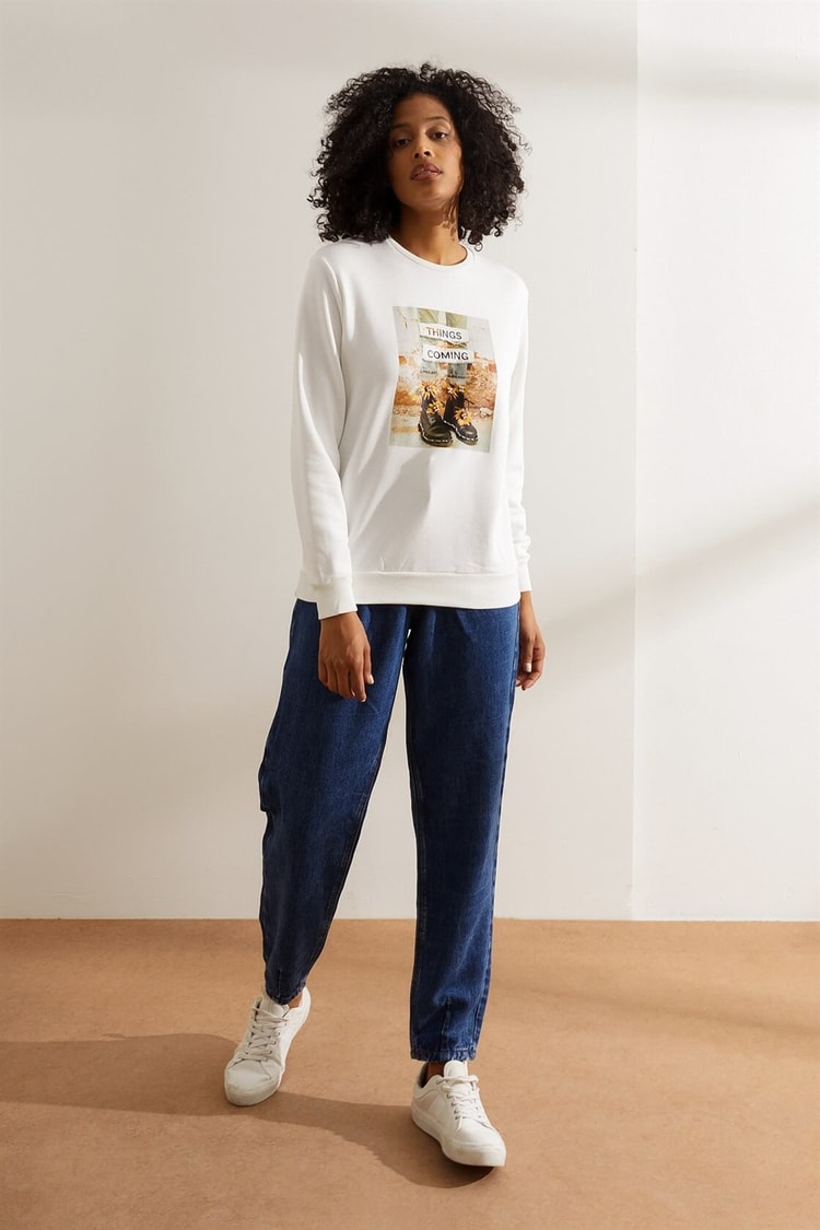Ekru Smile Uzun Kol SweatshirtST060W7207201