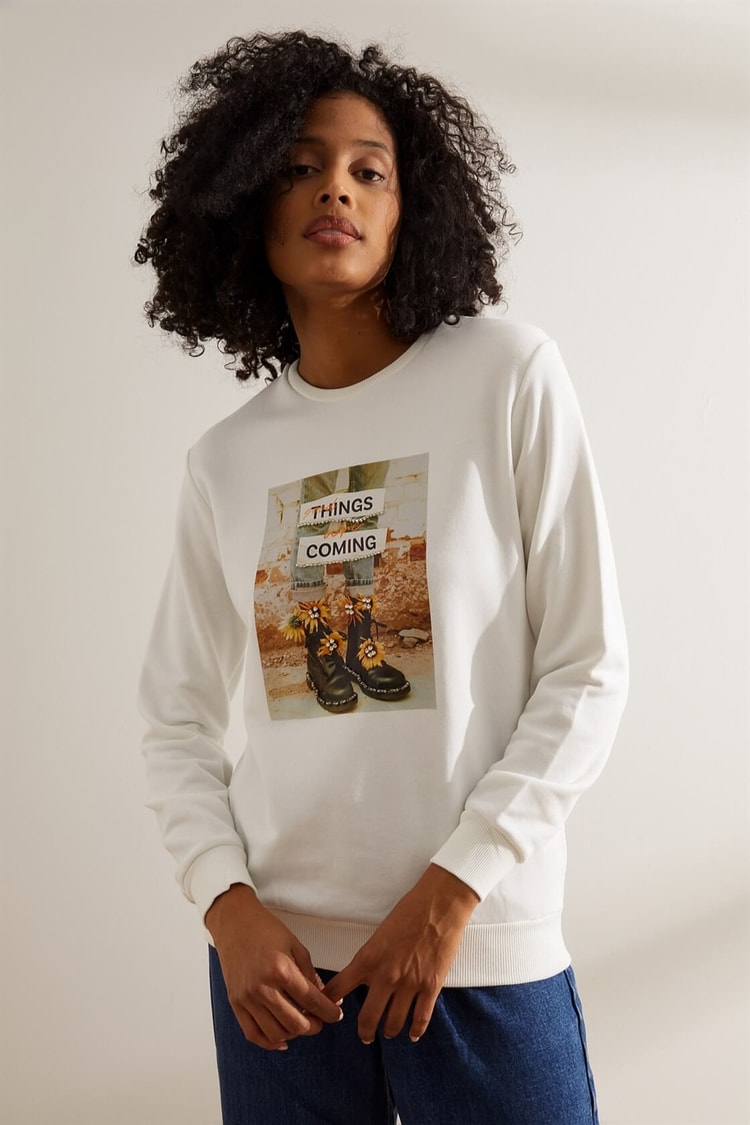 Ekru Smile Uzun Kol SweatshirtST060W7207201