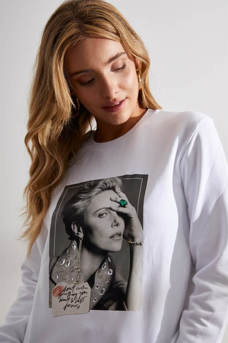 Ekru Uzun Kollu Ve Baskılı SweatshirtST060W7209501
