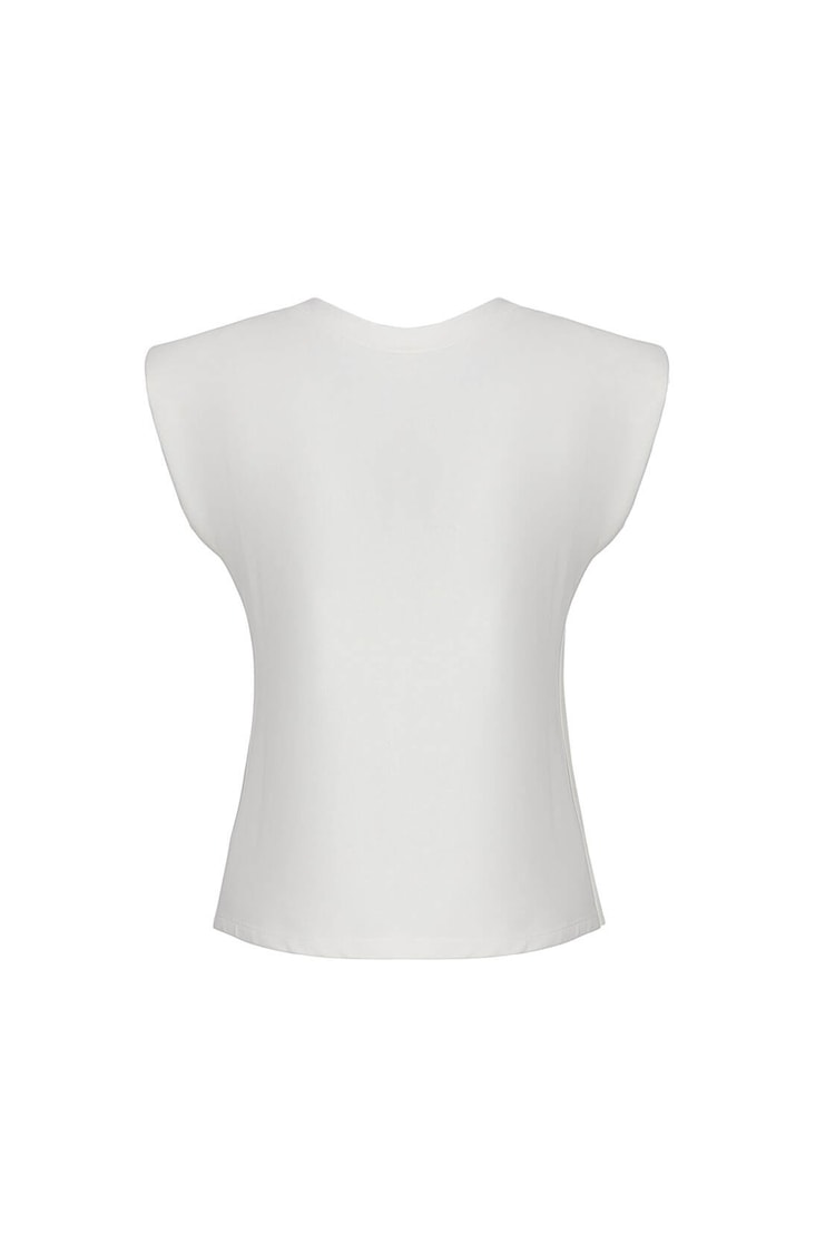 Ekru Vatkalı Kolsuz Pamuk T-ShirtST050S3029001
