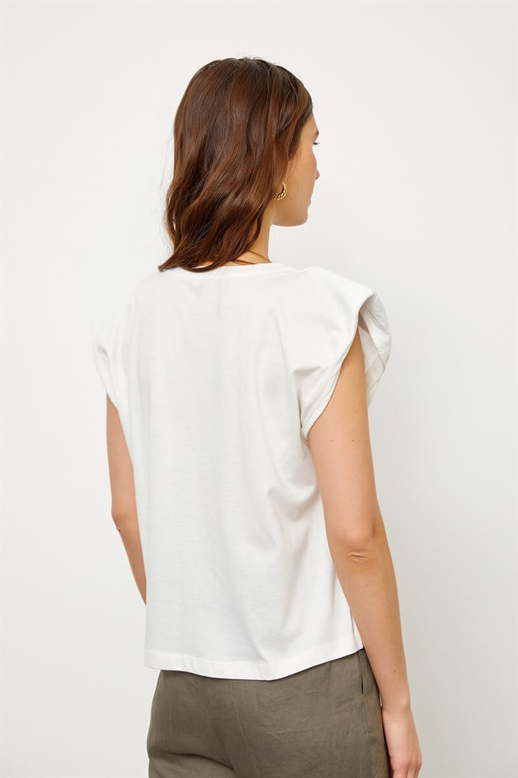 Ekru Vatkalı Pamuk T-ShirtST060S71183001