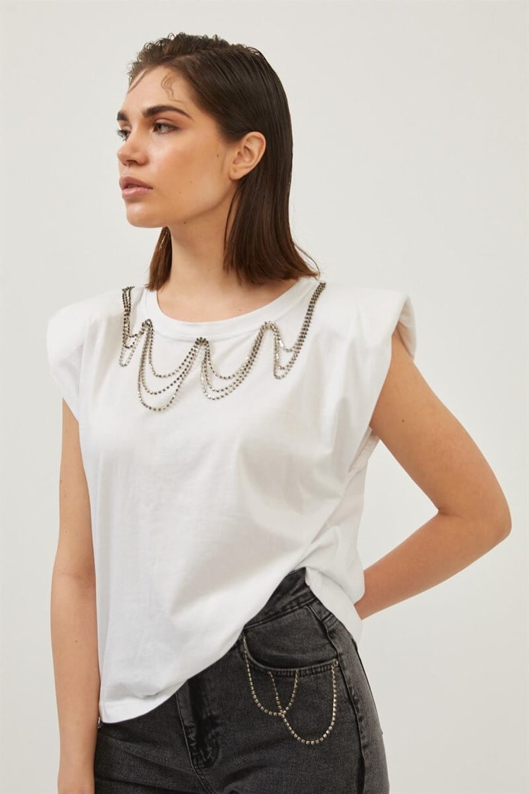 Ekru Vatkalı Pamuk T-ShirtST060S71183001