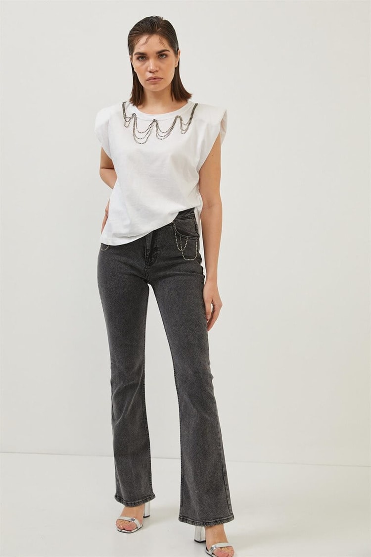 Ekru Vatkalı Pamuk T-ShirtST060S71183001