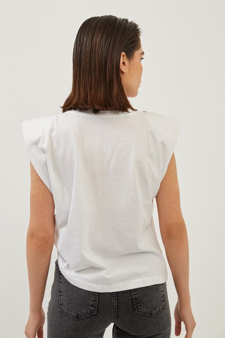 Ekru Vatkalı Pamuk T-ShirtST060S71183001
