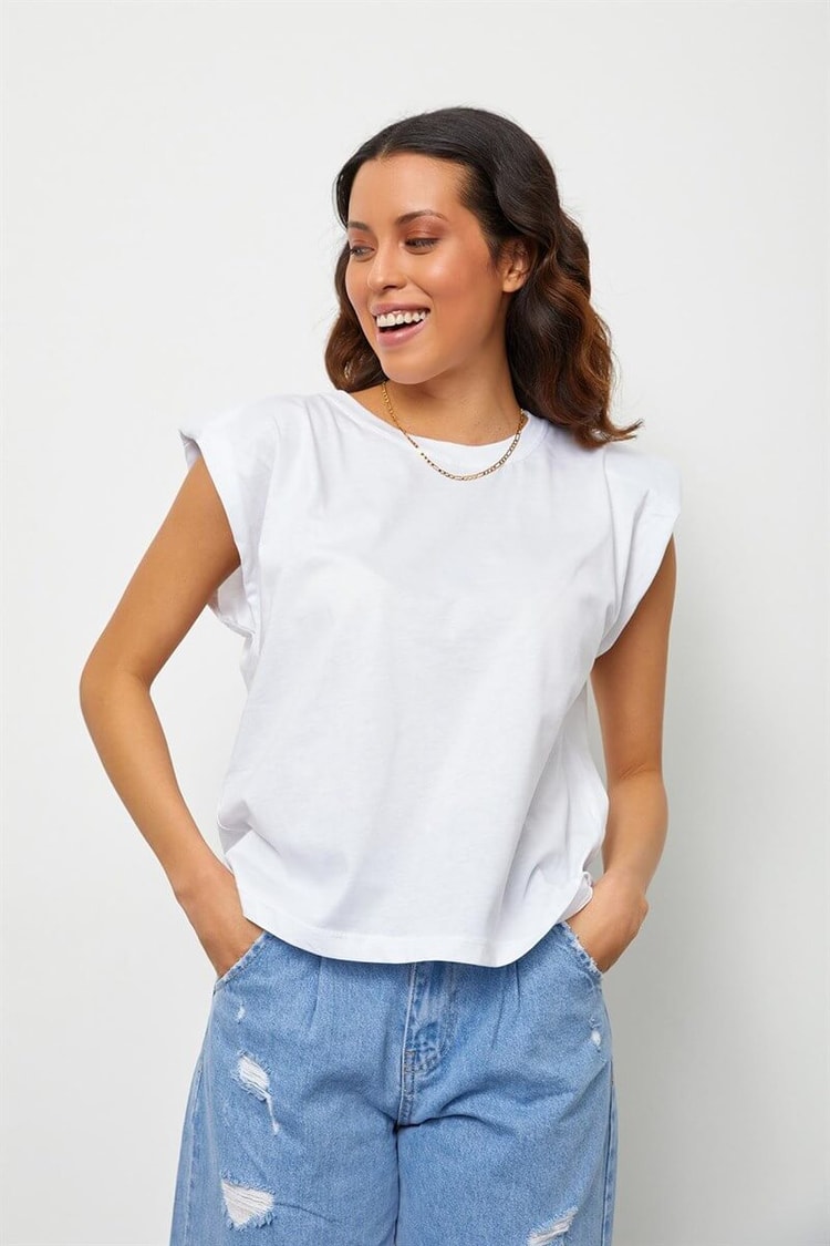 Ekru Vatkalı Pamuk T-ShirtST060S71190017