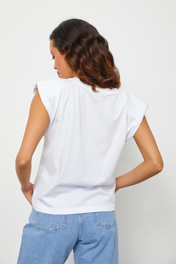 Ekru Vatkalı Pamuk T-ShirtST060S71190017