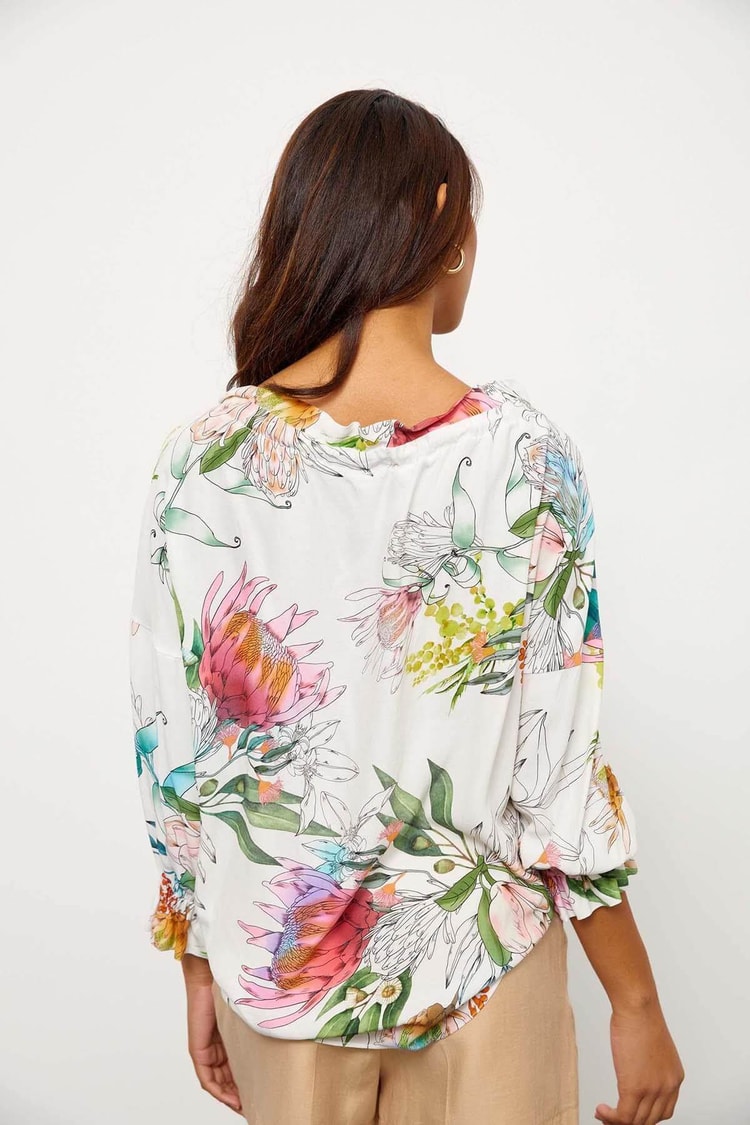 Ekru Yakası Bağcık Floral Desen BluzST060S30616001