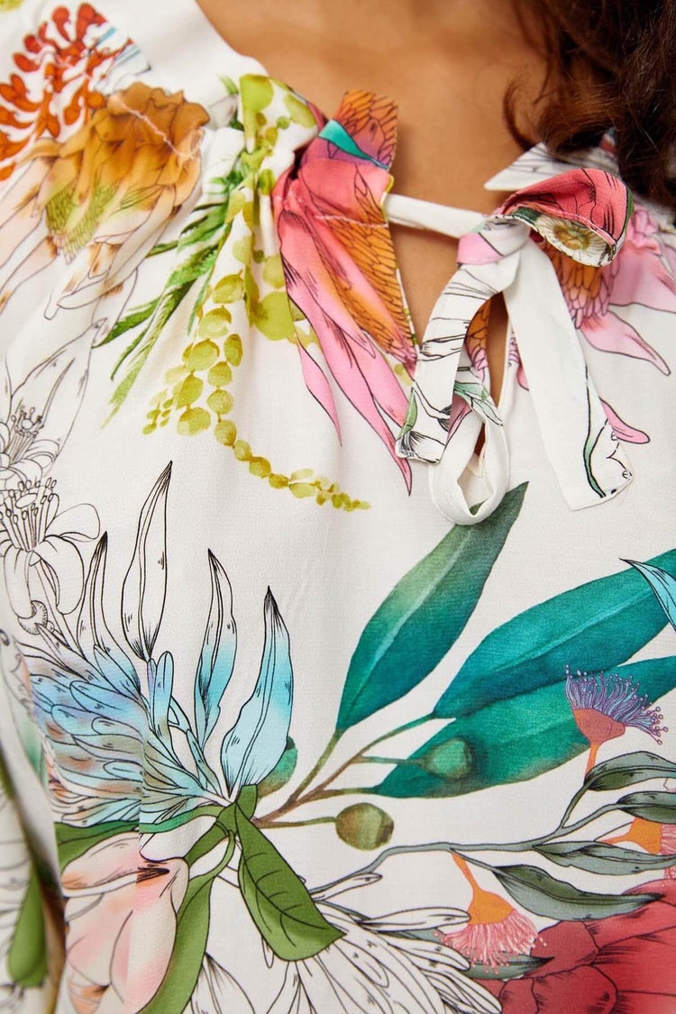 Ekru Yakası Bağcık Floral Desen BluzST060S30616001