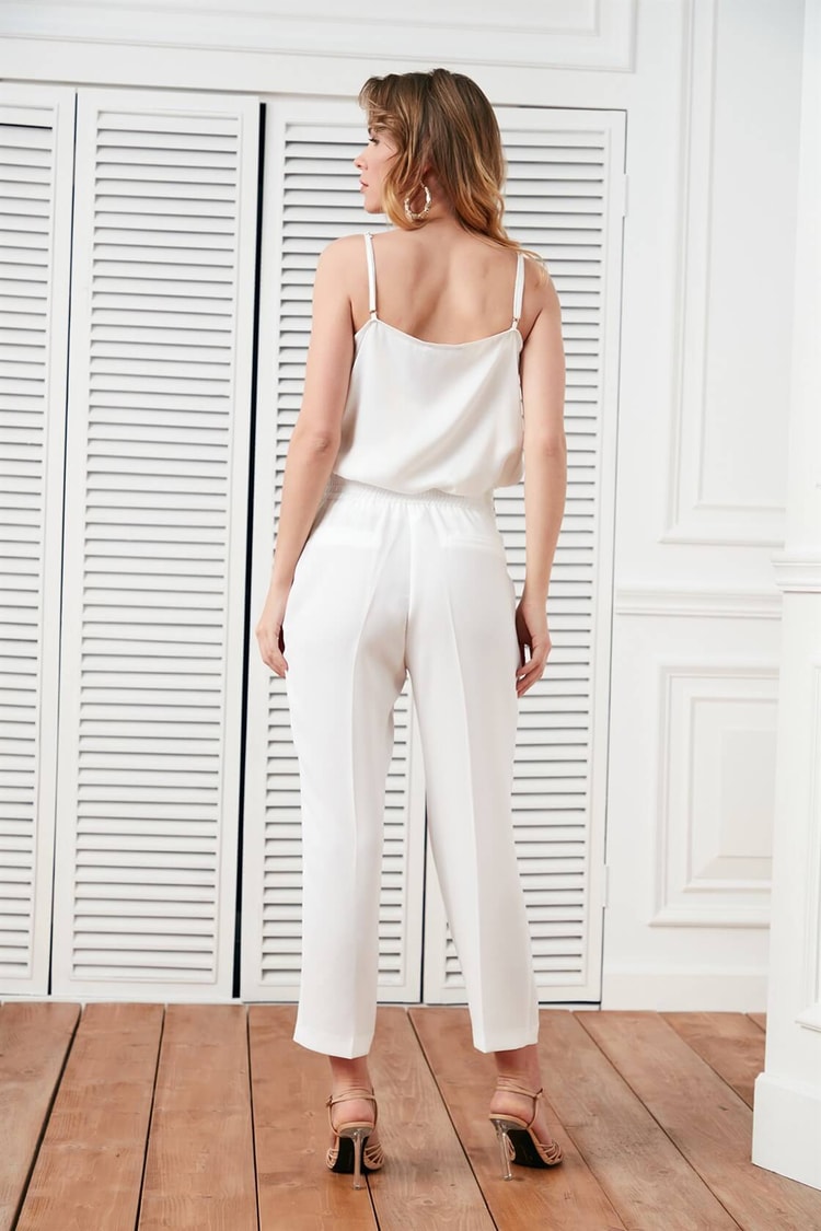 EKRU Yüksek Bel Beli Şeritli Cepli Havuç Kumaş PantolonST050S2026301
