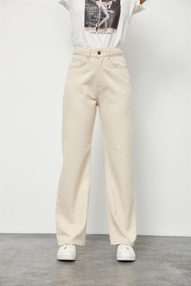 Ekru Yüksek Bel Rahat Kesim JeanST060S20467003