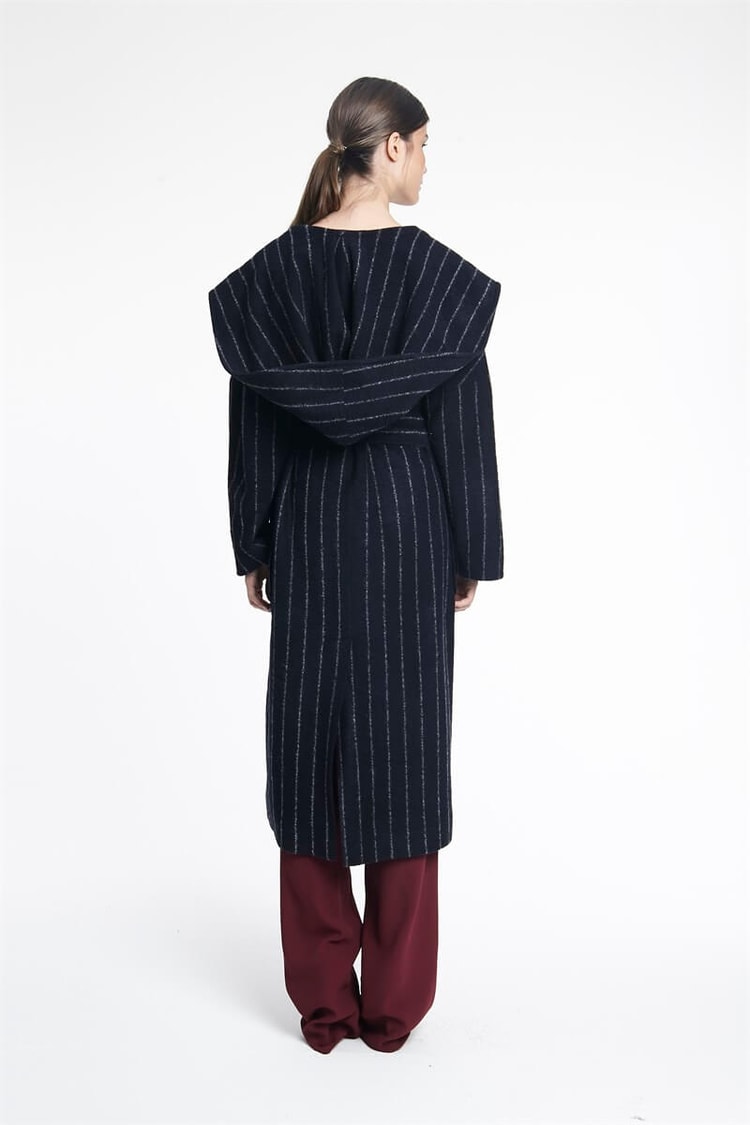 Oversize Çizgili Kaban
