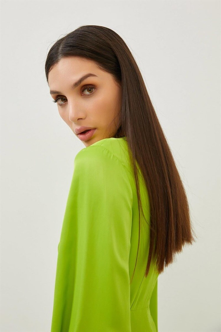 Fıstık Yeşili Cut Out Detaylı Uzun Kol Mini ElbiseST070S40157601