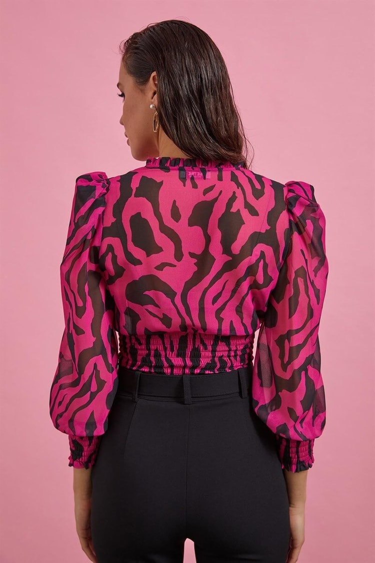 Fuşya V Yaka Zebra BluzST060S30563002