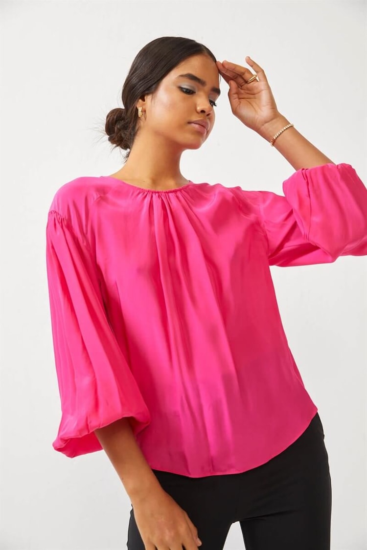 Fuşya Yakası Drape Detaylı BluzST060S30664001