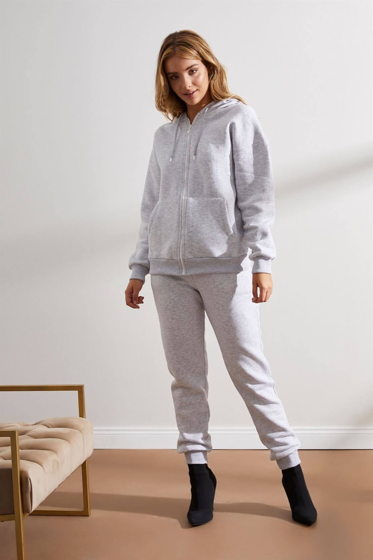 Gri Fermuarlı Sweatshirt Jogger TakımST050W6006101