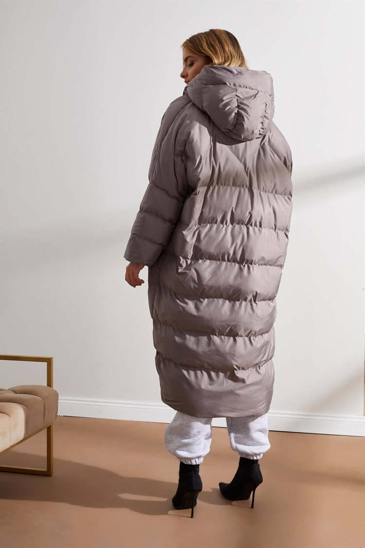 Gri Kapüşonlu Uzun Puffer MontST050W6411401
