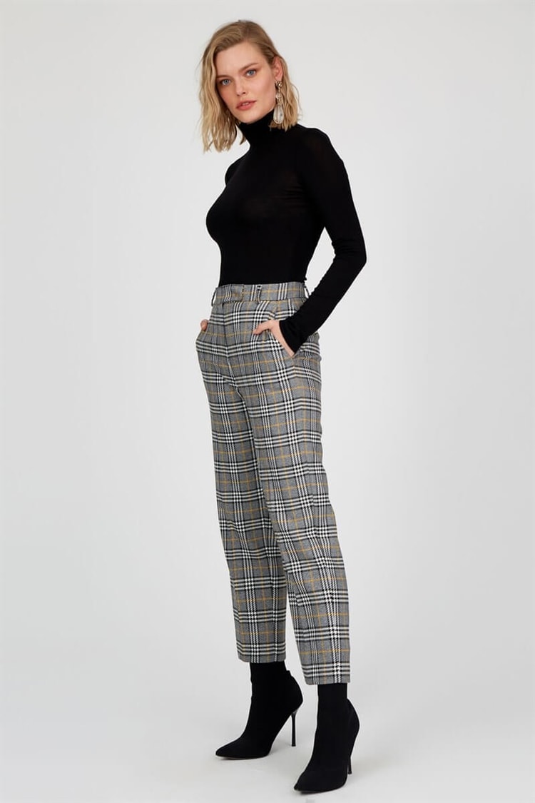 Gri-Sarı Normal Bel Normal Paça PantolonST040W201151