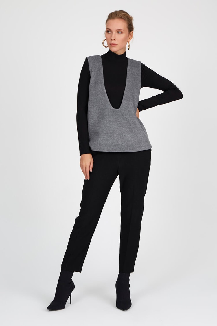 Gri V Yaka Kolsuz BluzST040W302162
