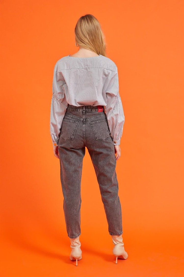 Gri Yüksek Bel Mom JeanST060W20569002