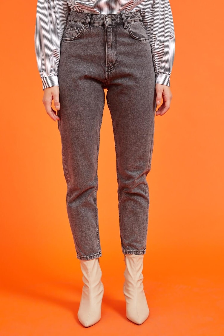 Gri Yüksek Bel Mom JeanST060W20569002