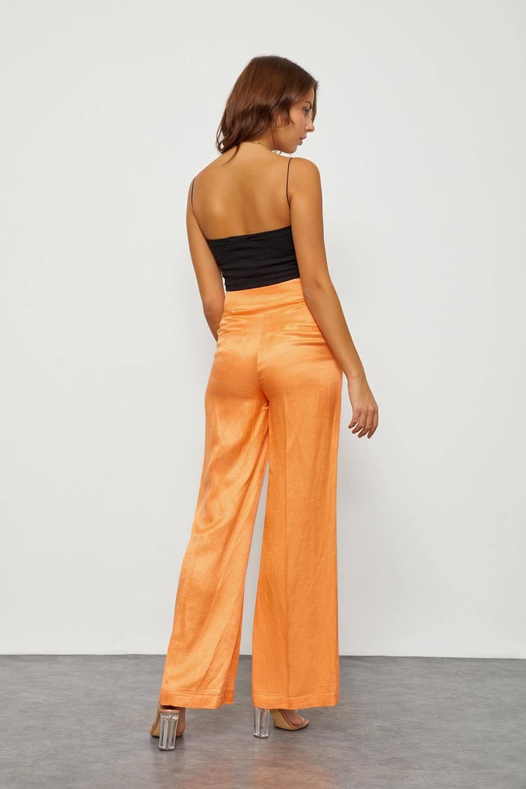 Güneş Turuncusu Keten Rayon Parlak Kumaş A Kesim PantolonST060S2038301