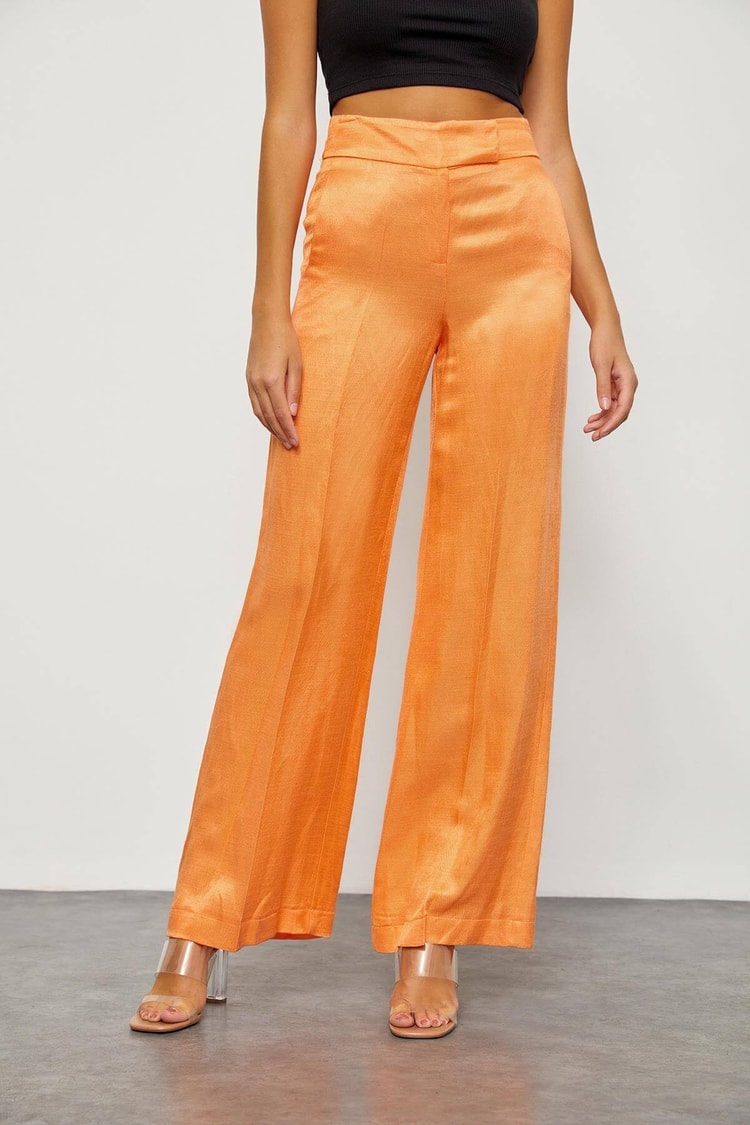 Güneş Turuncusu Keten Rayon Parlak Kumaş A Kesim PantolonST060S2038301