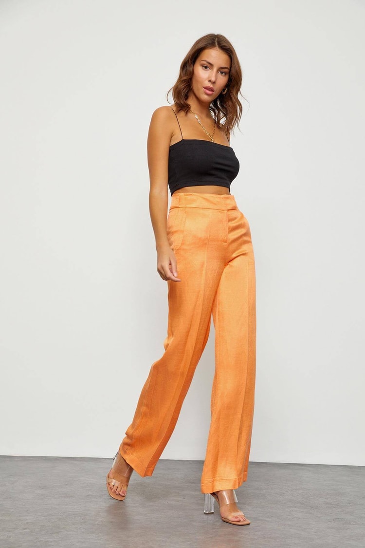 Güneş Turuncusu Keten Rayon Parlak Kumaş A Kesim PantolonST060S2038301