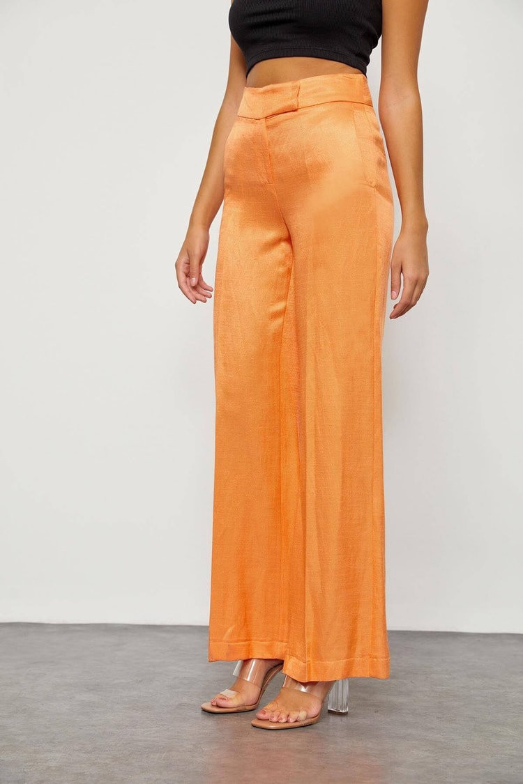 Güneş Turuncusu Keten Rayon Parlak Kumaş A Kesim PantolonST060S2038301