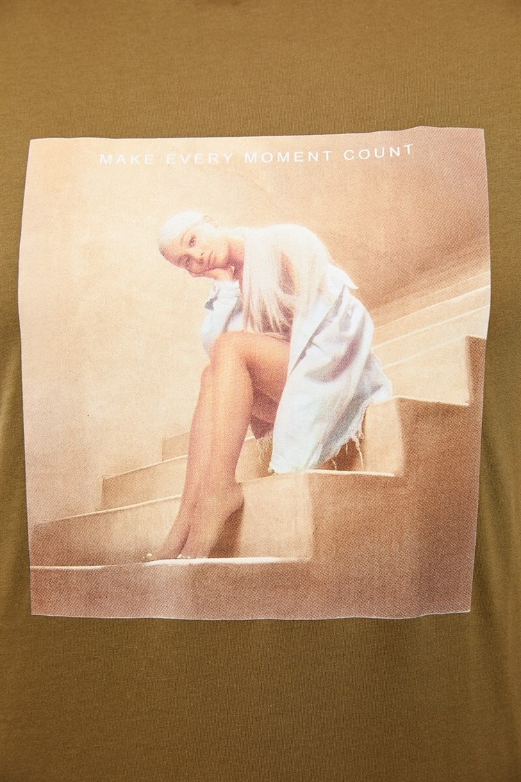 Haki Bisiklet Yaka Baskılı Pamuk T-ShirtST060S71160012