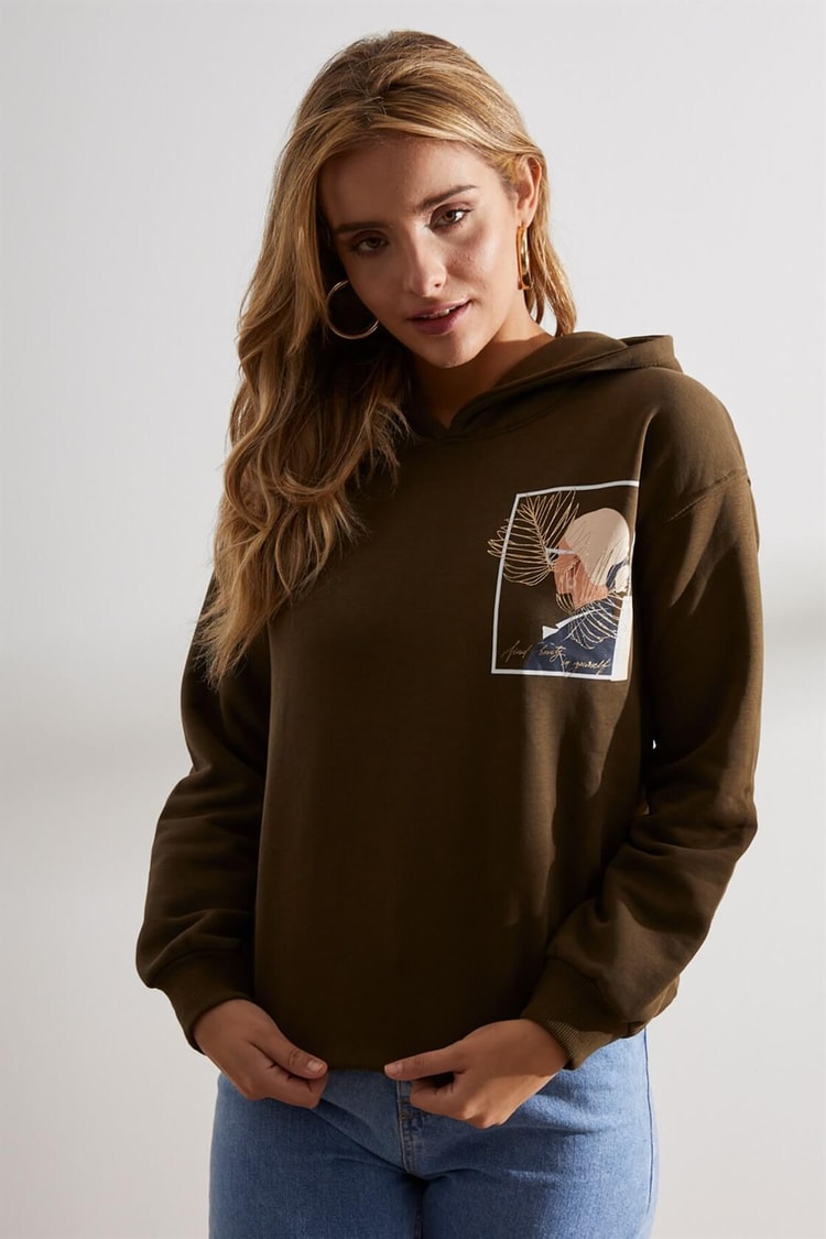 Haki Kapüşonlu Uzun Kollu SweatshirtST060W7209301