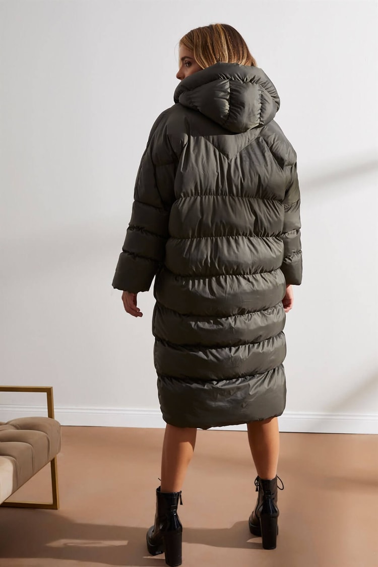 Haki Kapüşonlu Uzun Puffer MontST050W6411401