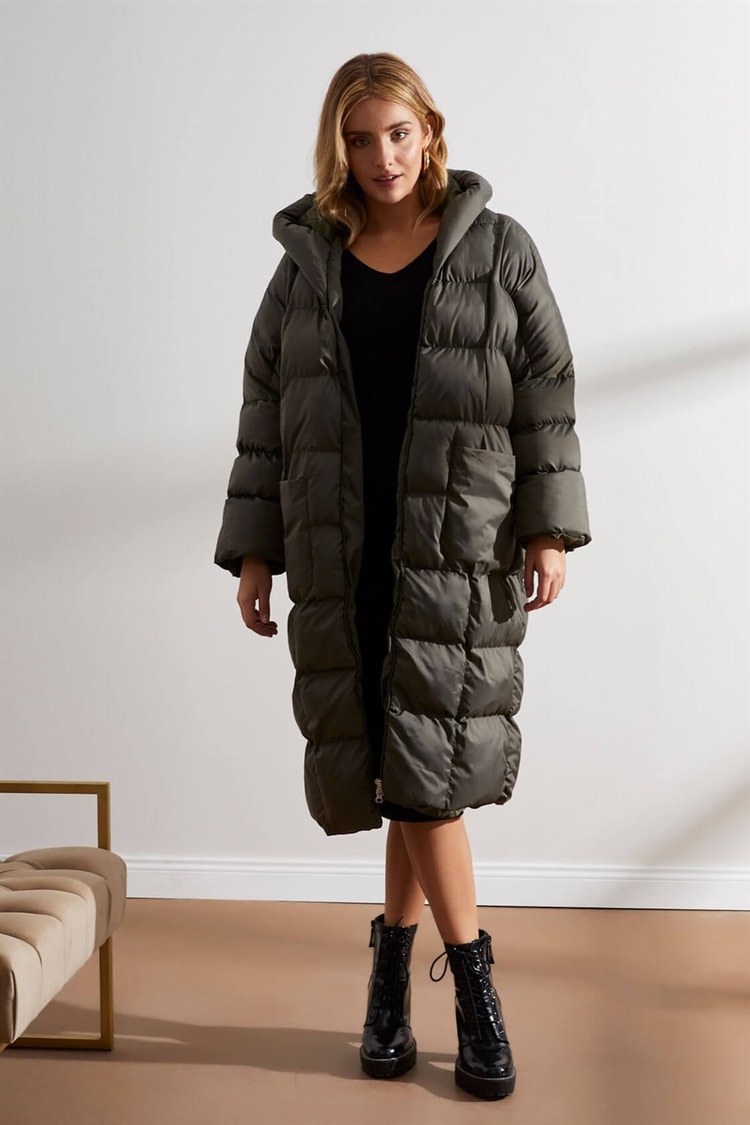 Haki Kapüşonlu Uzun Puffer MontST050W6411401