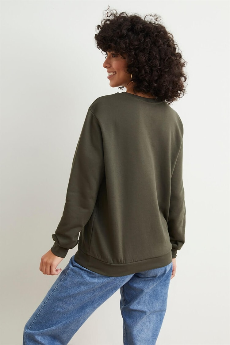 Haki Uzun Kollu Ve Baskılı SweatshirtST060W7209501