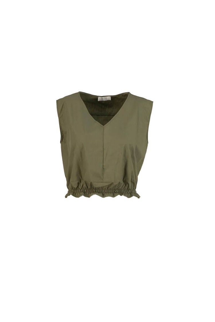 Haki V Yaka Poplin BluzST050S30321002