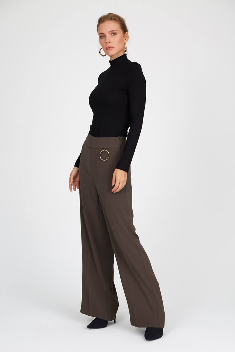 Haki Yüksek Bel Normal Paça PantolonST040S200601