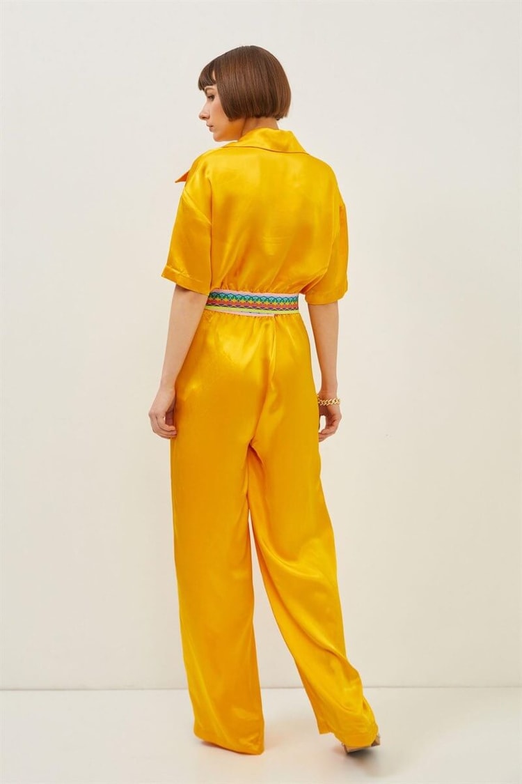 Hardal Beli Lastik Detaylı Bluz Palazzo Pantolon TakımST060S30762002